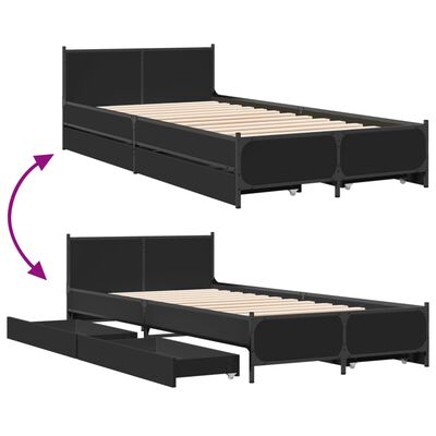 vidaXL Estrutura cama c/ gavetas 75x190 cm derivados de madeira preto