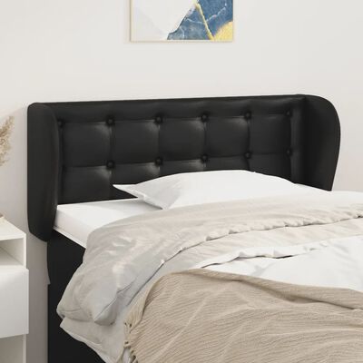 vidaXL Cabeceira de cama c/ abas couro artificial 93x23x78/88 cm preto