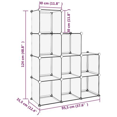 vidaXL Organizador de arrumação com 9 cubos PP transparente