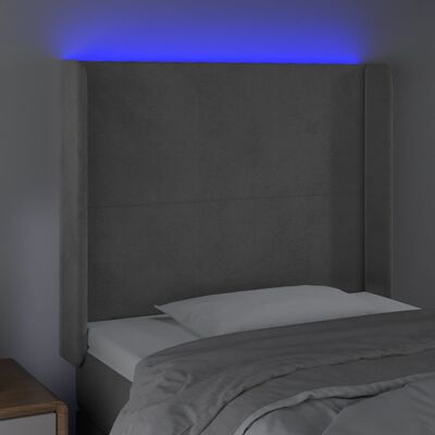 vidaXL Cabeceira cama c/ luzes LED veludo 93x16x118/128 cm cinza-claro