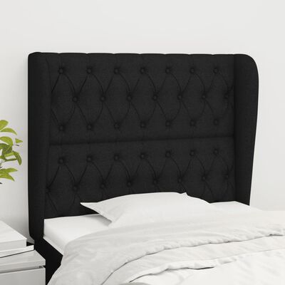 vidaXL Cabeceira de cama c/ abas tecido 103x23x118/128 cm preto