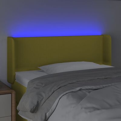 vidaXL Cabeceira de cama c/ luzes LED tecido 103x16x78/88 cm verde