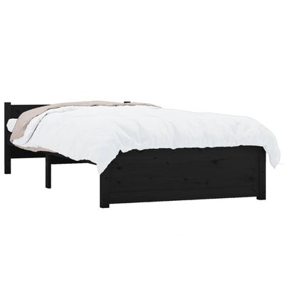 vidaXL Estrutura cama pequena solteiro 75x190 cm madeira maciça preto