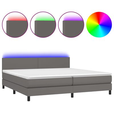 vidaXL Cama box spring c/ colchão/LED 200x200cm couro artificial cinza