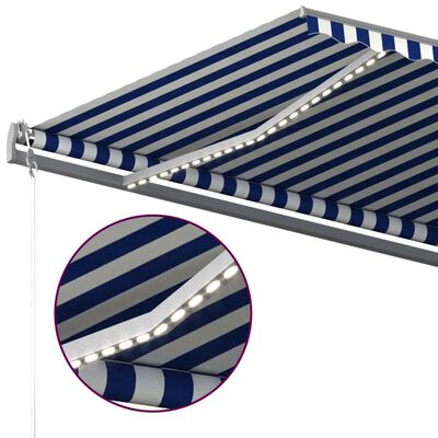 vidaXL Toldo automático c/ LED e sensor de vento 6x3,5 m azul e branco