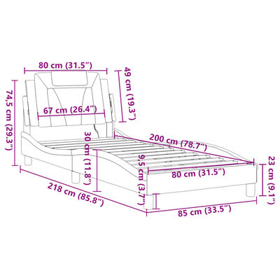 vidaXL Estrutura cama c/ luzes LED 80x200 cm couro artif. branco/preto