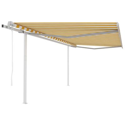 vidaXL Toldo retrátil automático com postes 4,5x3 m amarelo e branco