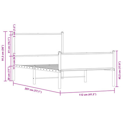 vidaXL Estrutura de cama sem colchão 107x203cm metal carvalho castanho