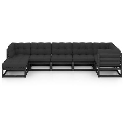 vidaXL 7 pcs conjunto lounge de jardim c/ almofadões pinho maciço