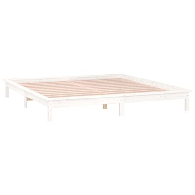 vidaXL Estrutura de cama c/ LED casal 135x190 cm madeira maciça branco