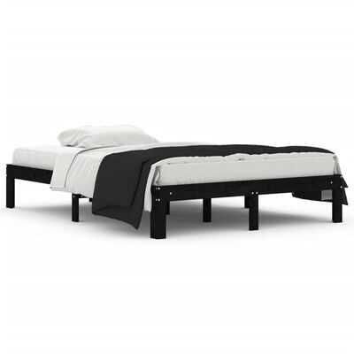 vidaXL Estrutura de cama casal 135x190 cm madeira maciça preto