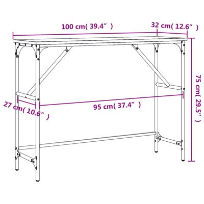 vidaXL Mesa consola 100x32x75 cm derivados de madeira preto