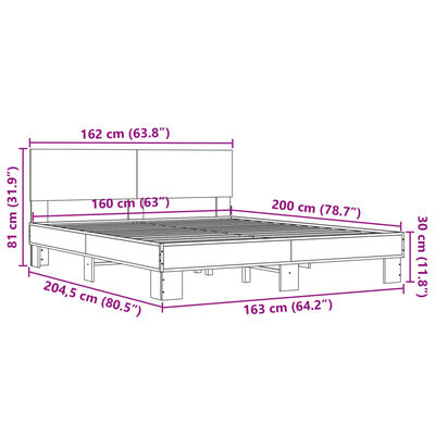 vidaXL Estrutura de cama 160x200 cm derivados madeira/metal