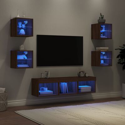 vidaXL 7pcs móveis parede p/ TV LEDs deriv. madeira carvalho castanho