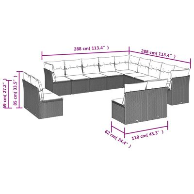 vidaXL 13 pcs conjunto de sofás p/ jardim com almofadões vime PE bege