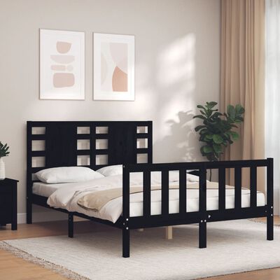 vidaXL Estrutura de cama com cabeceira 140x190 cm madeira maciça preto