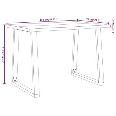 vidaXL Mesa de jantar c/ bordas vivas 110x70x75 cm acácia maciça