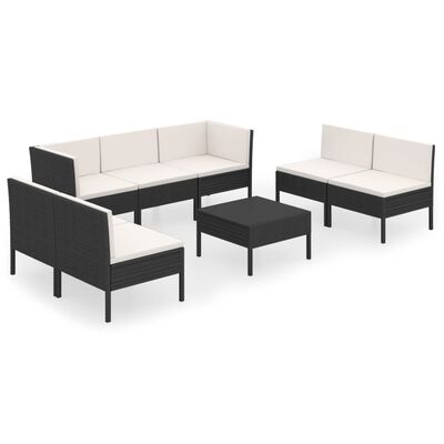 vidaXL 8 pcs conjunto lounge de jardim c/ almofadões vime PE preto