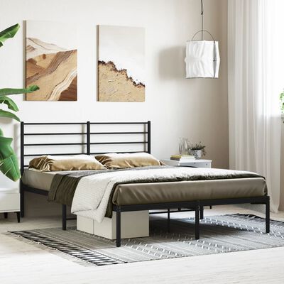 vidaXL Estrutura de cama em metal com cabeceira 150x200 cm preto