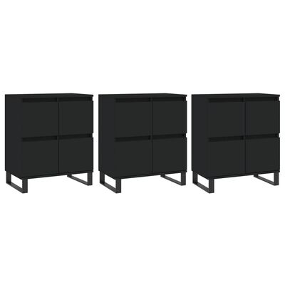 vidaXL Aparadores 3 pcs derivados de madeira preto