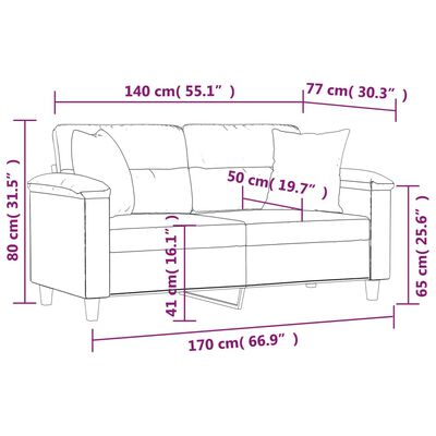 vidaXL Sofá 2 lugares + almofadas 140 cm couro artificial cappuccino