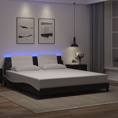 vidaXL Estrutura cama c/ luzes LED 180x200cm couro artif. preto/branco