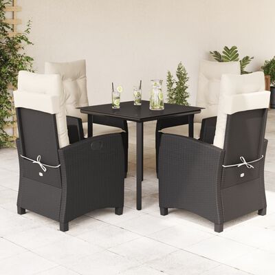 vidaXL 5 pcs conjunto de jantar p/ jardim c/ almofadões vime PE preto