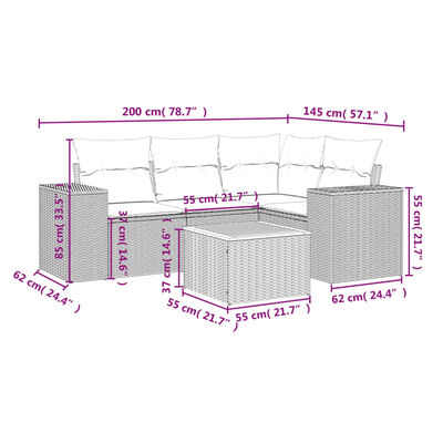 vidaXL 5 pcs conjunto sofás de jardim c/ almofadões vime PE cinzento