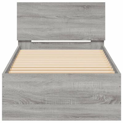 vidaXL Estrutura de cama c/ cabeceira/luzes LED 75x190 cm cinza sonoma