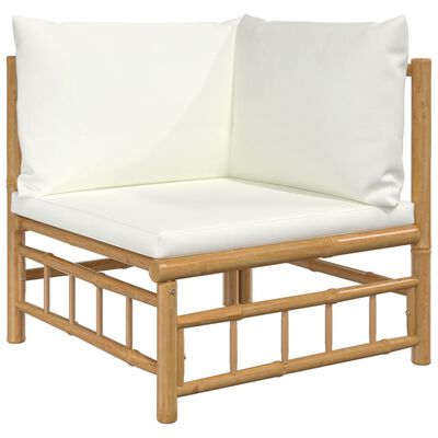 vidaXL 3 pcs conjunto lounge de jardim bambu c/ almofadões branco nata