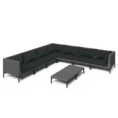 vidaXL 8 pcs conj. lounge jardim c/ almofadões vime PE cinzento-escuro