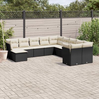 vidaXL 11 pcs conjunto sofás de jardim c/ almofadões vime PE preto