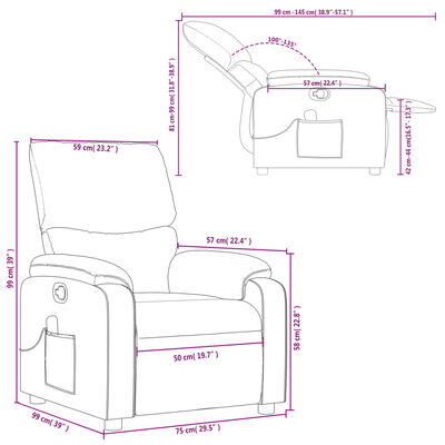 vidaXL Poltrona de massagens reclinável couro artificial cinzento