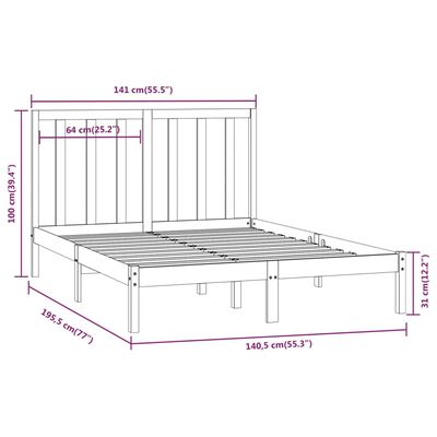 vidaXL Estrutura de cama casal 135x190 cm pinho maciço