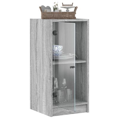 vidaXL Armário de apoio c/ portas de vidro 35x37x75,5 cm cinza sonoma