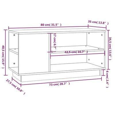 vidaXL Móvel de TV 80x35x40,5 cm madeira de pinho maciça branco