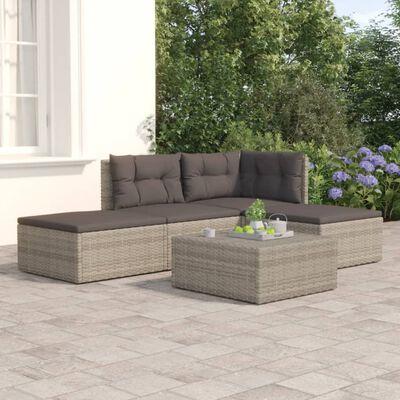 vidaXL 4 pcs conjunto lounge de jardim c/ almofadões vime PE cinzento