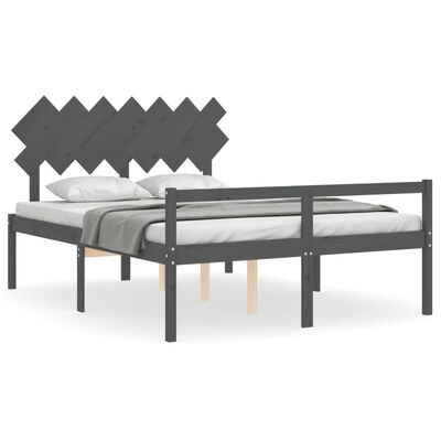 vidaXL Cama para idosos king size com cabeceira madeira maciça cinza