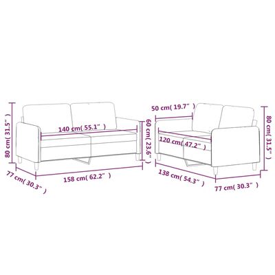 vidaXL 2 pcs conjunto de sofás com almofadões tecido cor creme