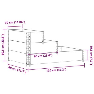 vidaXL Canteiro elevado de 3 níveis 120x80 cm madeira de pinho maciça