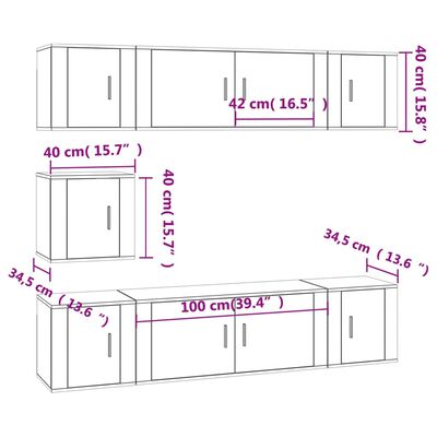 vidaXL 7 pcs conjunto móveis de TV madeira processada branco brilhante