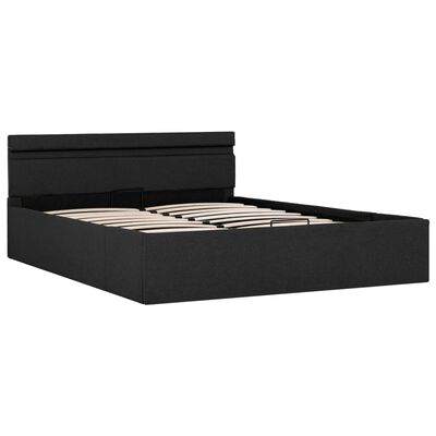 vidaXL Cama hidráulica c/ arrumação LED 140x200cm tecido cinza-escuro