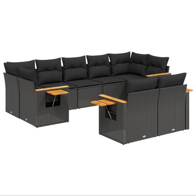 vidaXL 9 pcs conjunto de sofás p/ jardim c/ almofadões vime PE preto