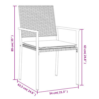 vidaXL 5 pcs conjunto de jantar p/ jardim c/ almofadões vime PE e aço