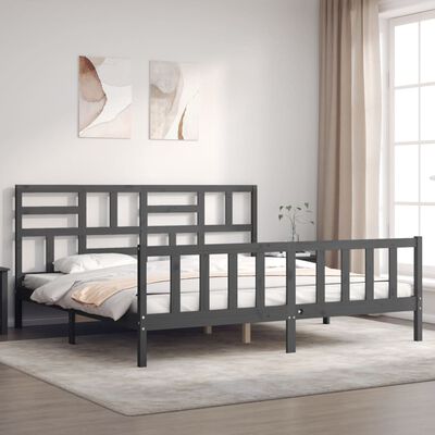 vidaXL Estrutura de cama com cabeceira 200x200 cm madeira maciça cinza