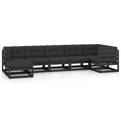 vidaXL 7 pcs conjunto lounge de jardim c/ almofadões pinho maciço