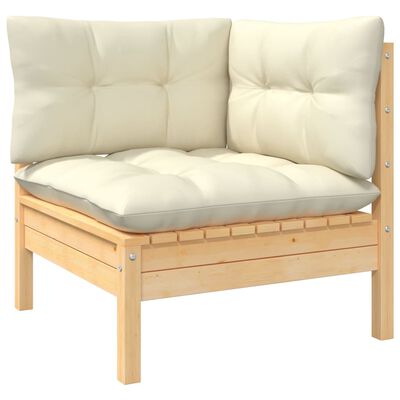 vidaXL 7 pcs conjunto lounge jardim c/ almofadões creme pinho maciço