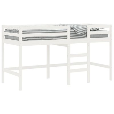 vidaXL Cama alta p/ criança c/ escada 90x200 cm pinho maciço branco