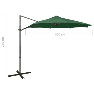 vidaXL Guarda-sol jardim cantilever c/ poste e luzes LED 300 cm verde