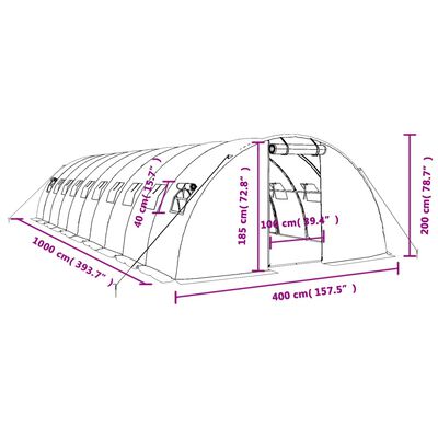 vidaXL Estufa com estrutura de aço 40 m² 10x4x2 m branco